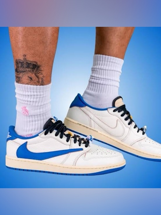 Nike Shoes - SOLD!! Travis Scott Jordan 1 White & Blue Low-Cut Athletic Socks